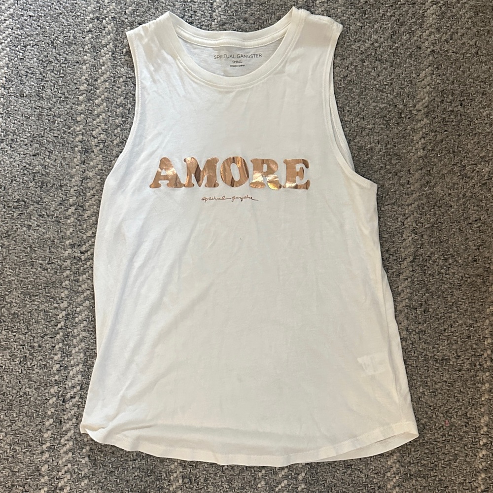 Spiritual Gangster White Tank with Gold 'AMORE' Print